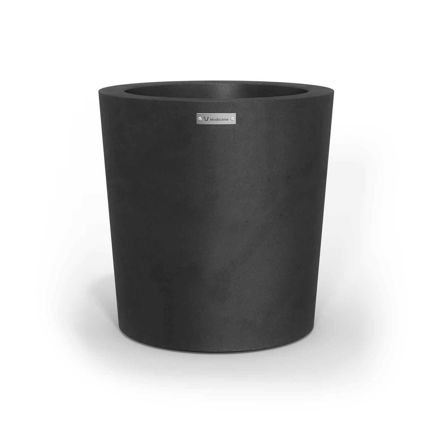 A modern designer planter pot in a matte black colour.