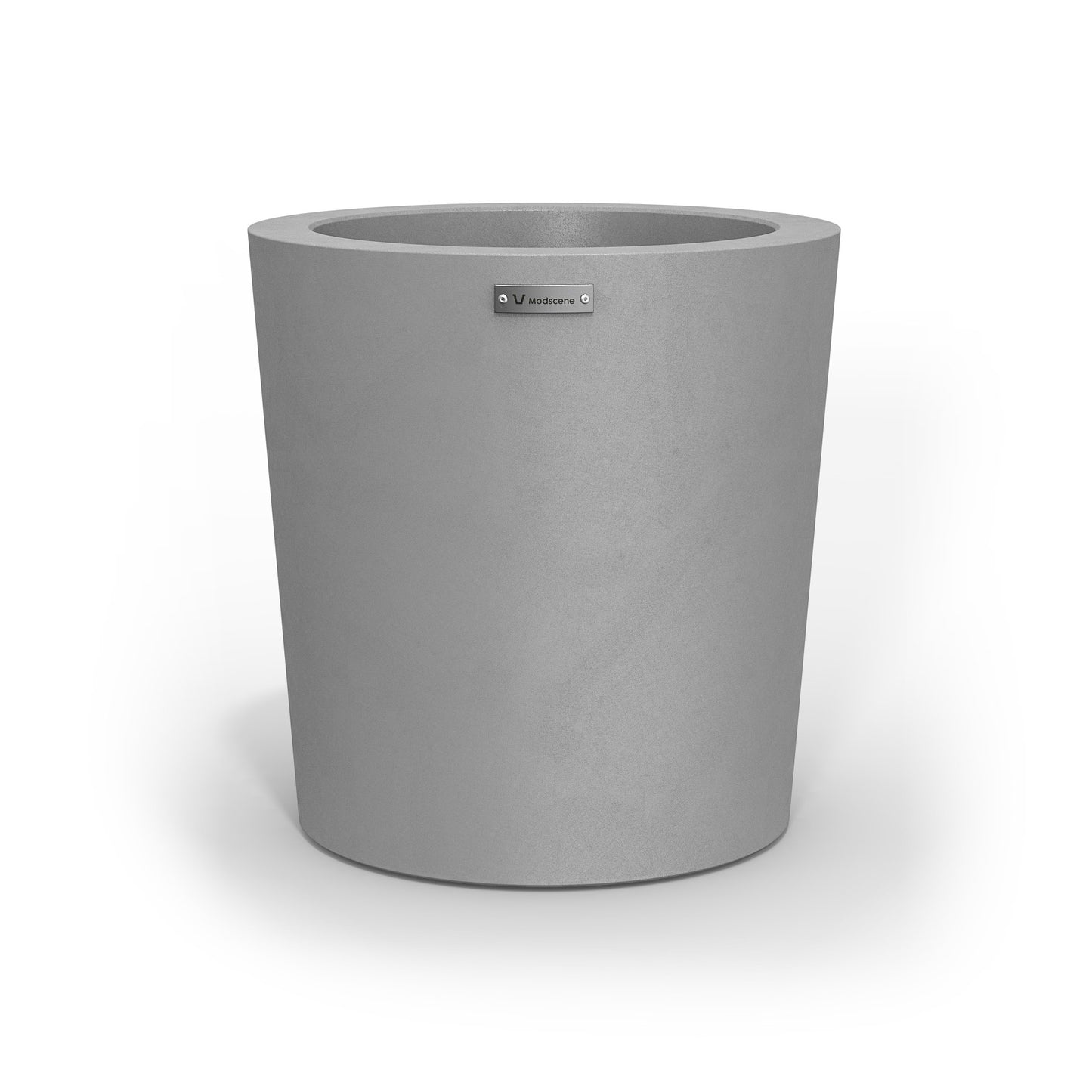 A modern designer planter pot in a bluestone grey colour. 