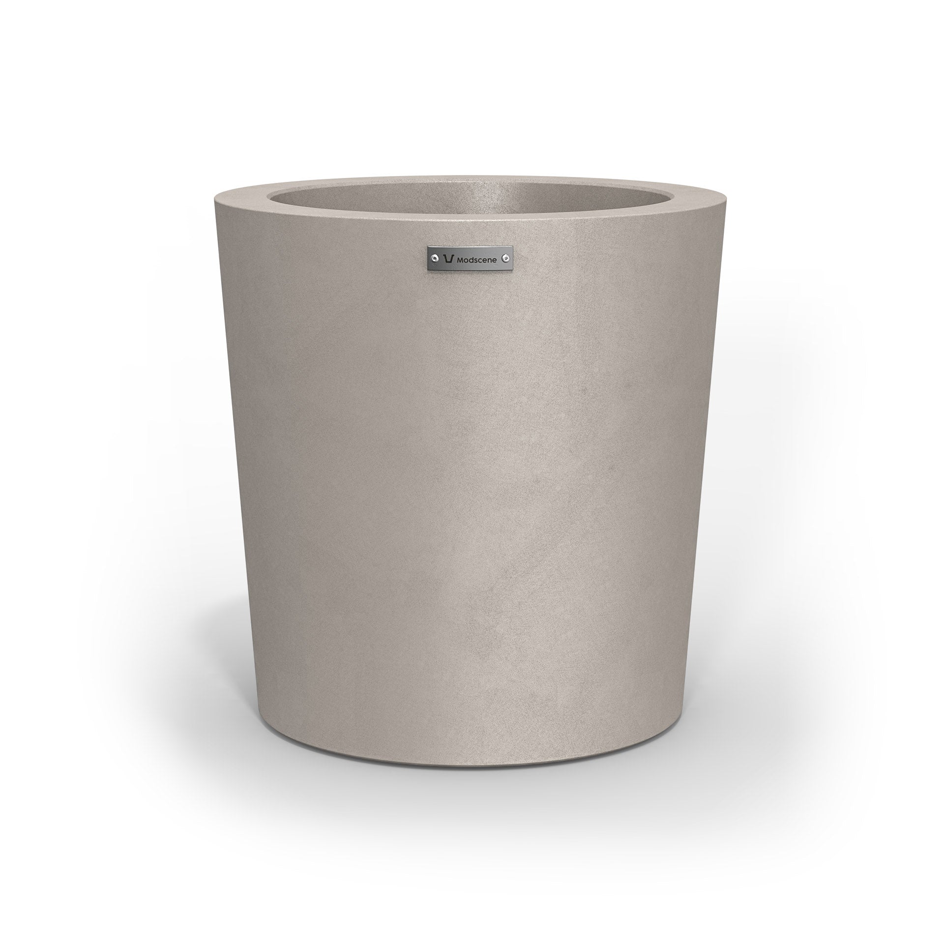 A modern designer planter pot in a bleached driftwood colour.