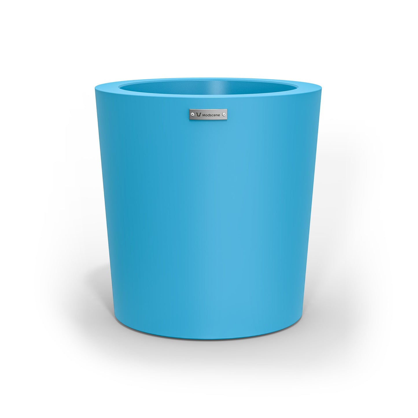 A modern designer planter pot in a light blue colour.