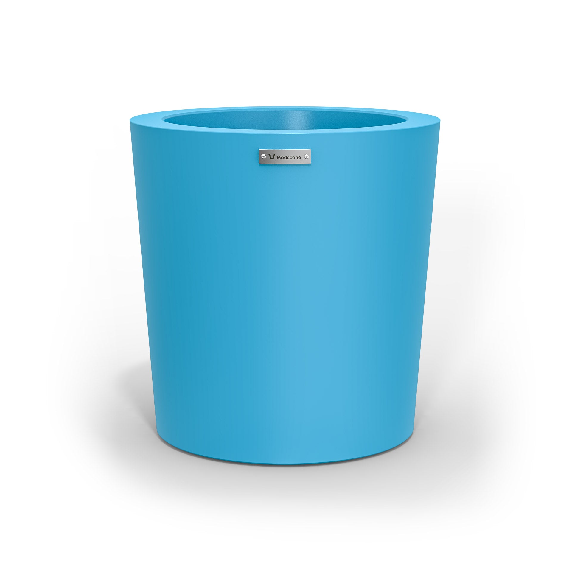 A modern designer planter pot in a light blue colour.