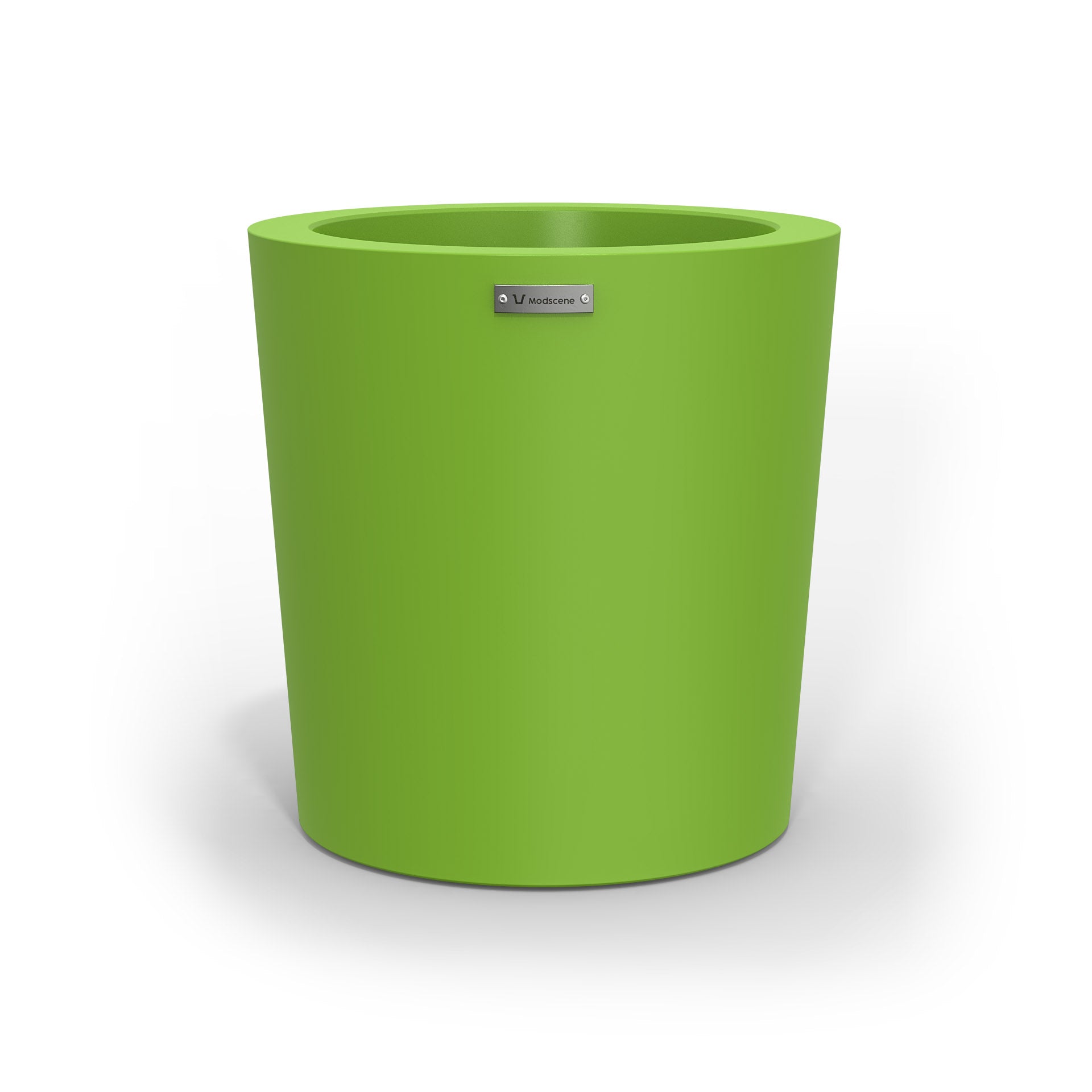 A modern designer planter pot in a lime green colour.