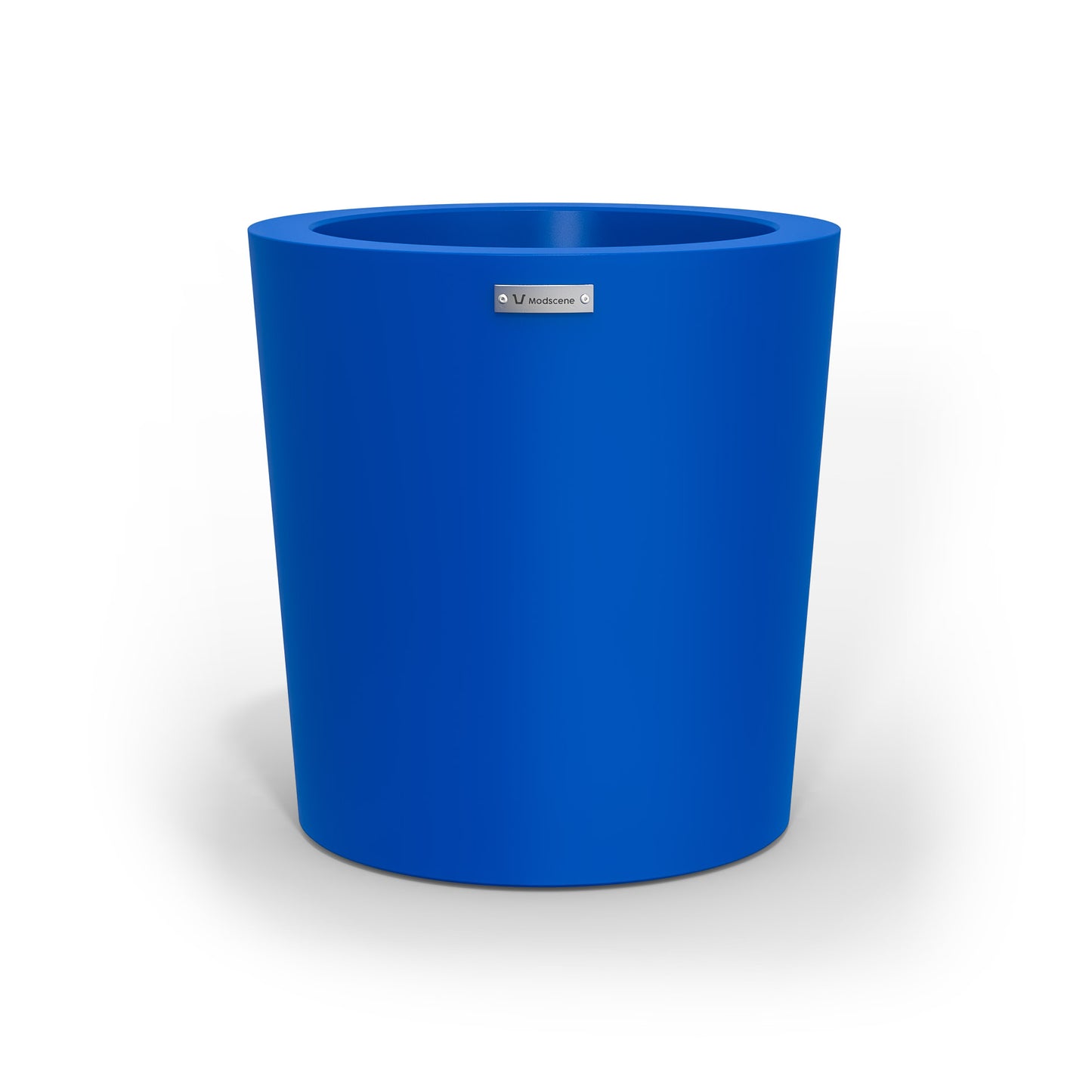 A modern designer planter pot in a royal blue colour.