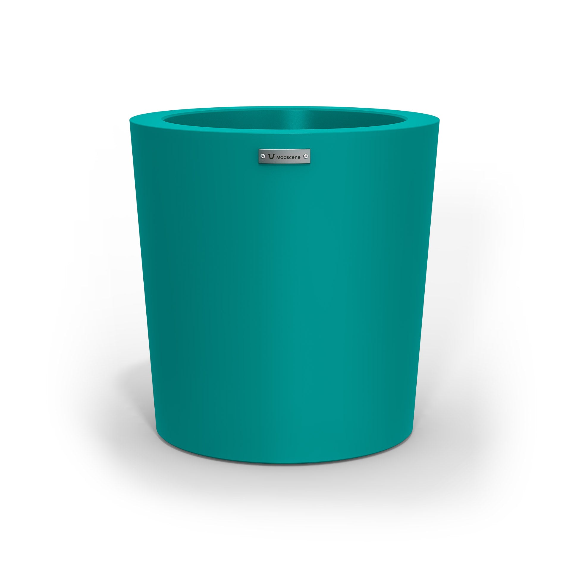 A modern designer planter pot in a teal colour.