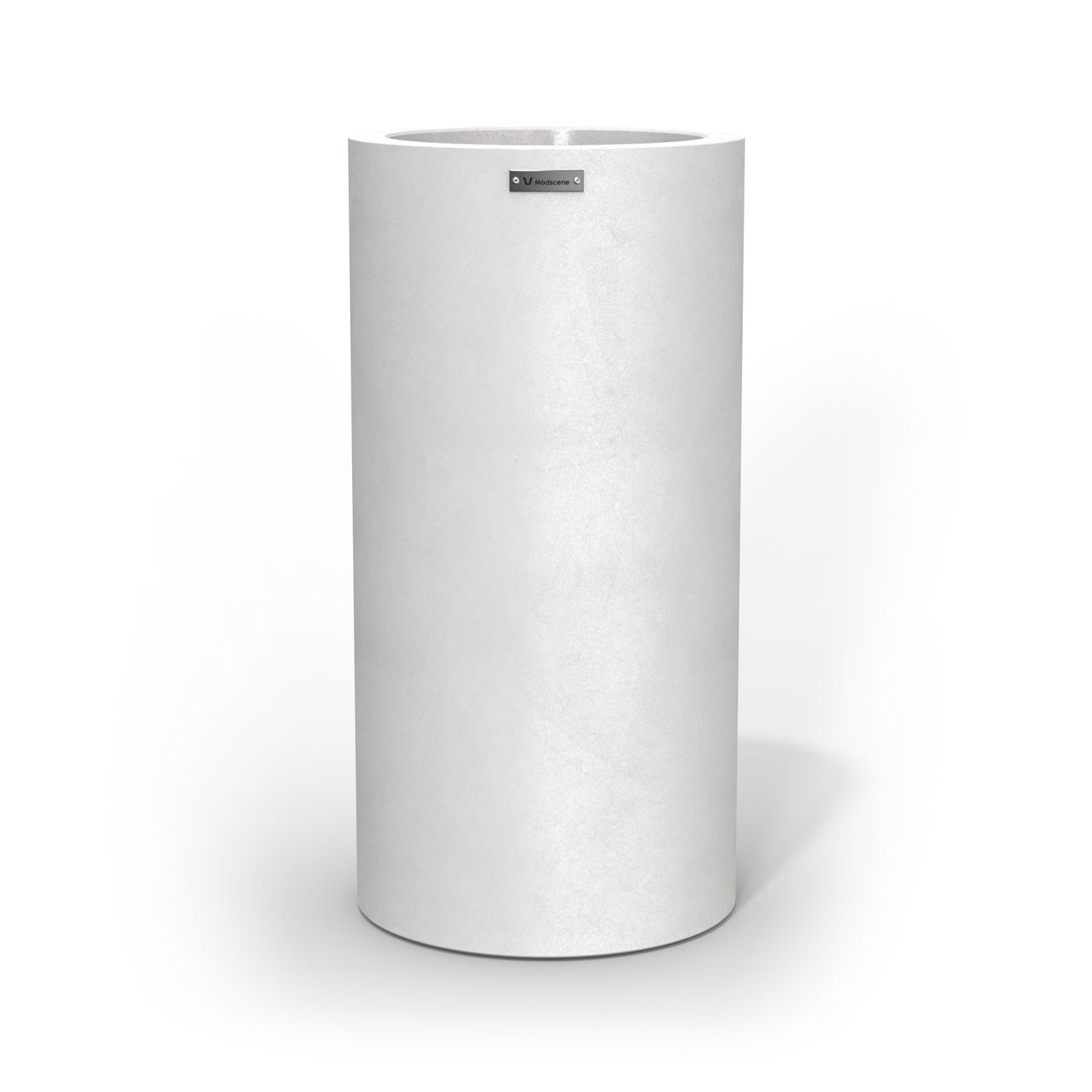 A tall cigar cylinder planter pot in a matte white colour made by Modscene.