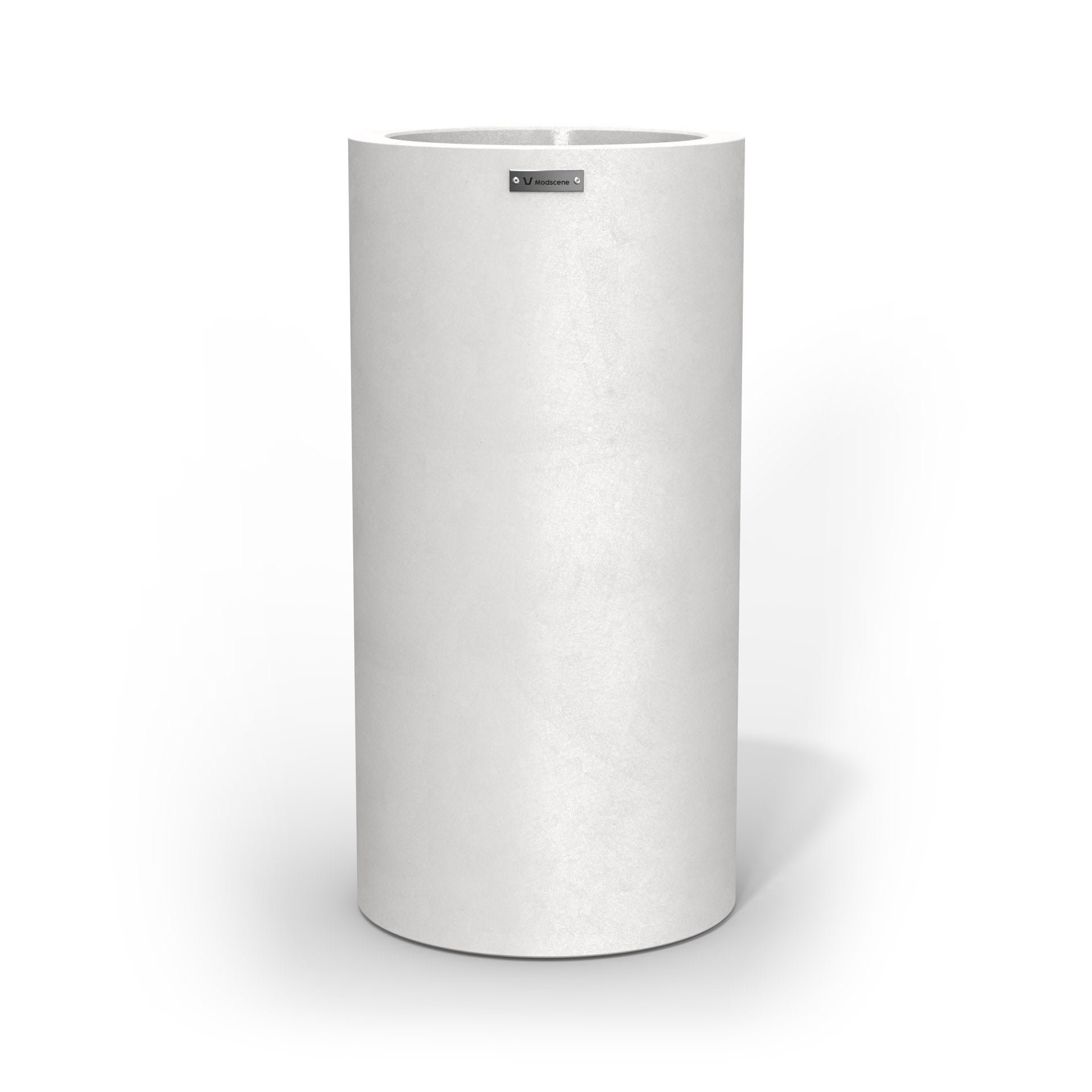 A tall cigar cylinder planter pot in a matte white colour made by Modscene.