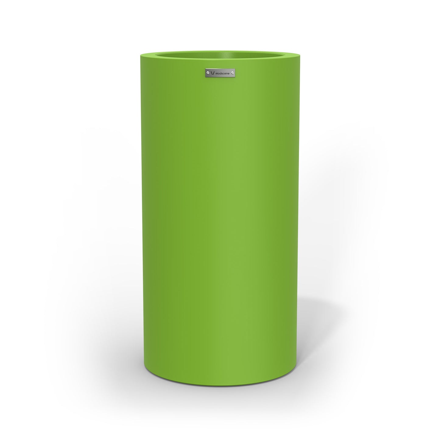 A tall cigar cylinder planter pot in green made by Modscene.
