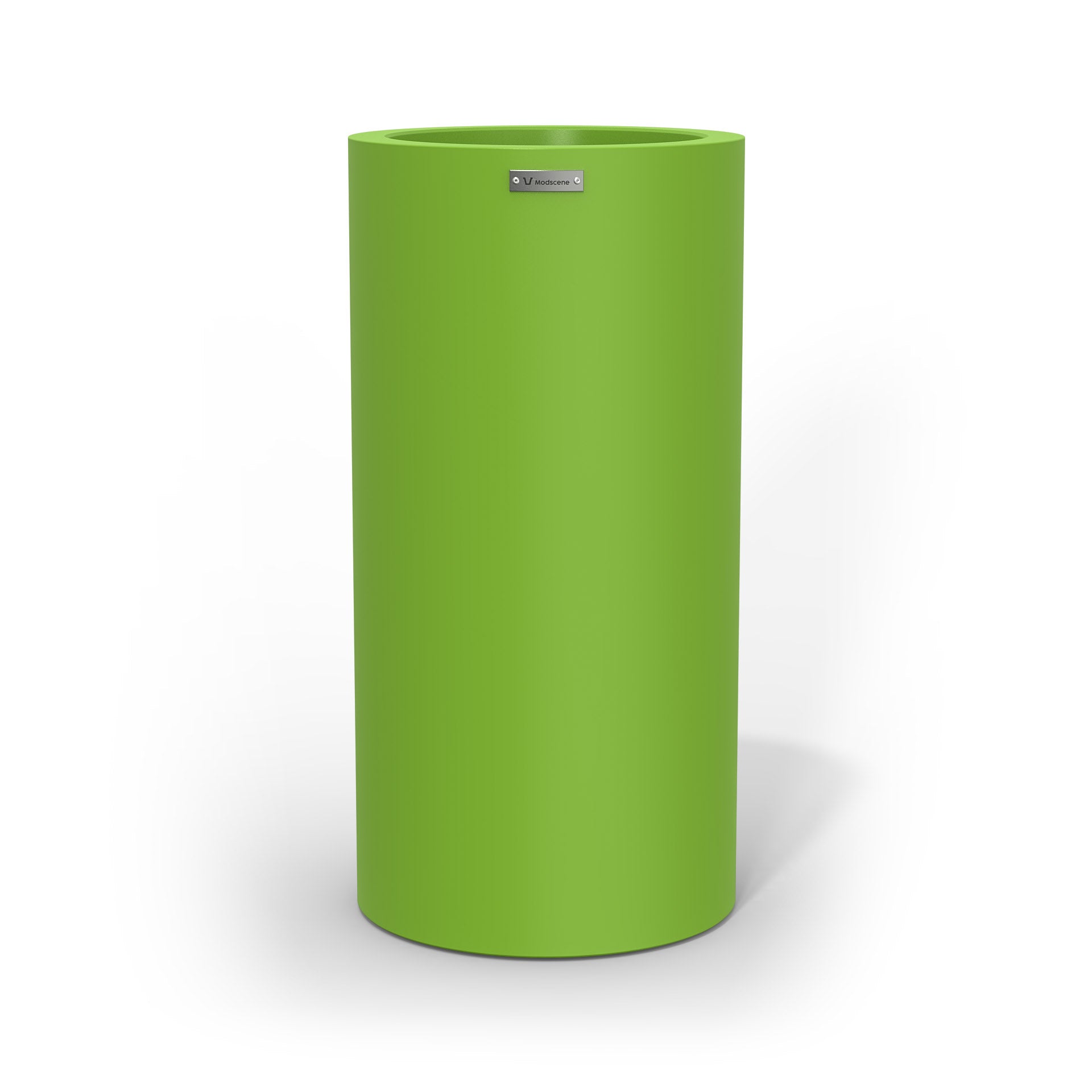 A tall cigar cylinder planter pot in green made by Modscene.