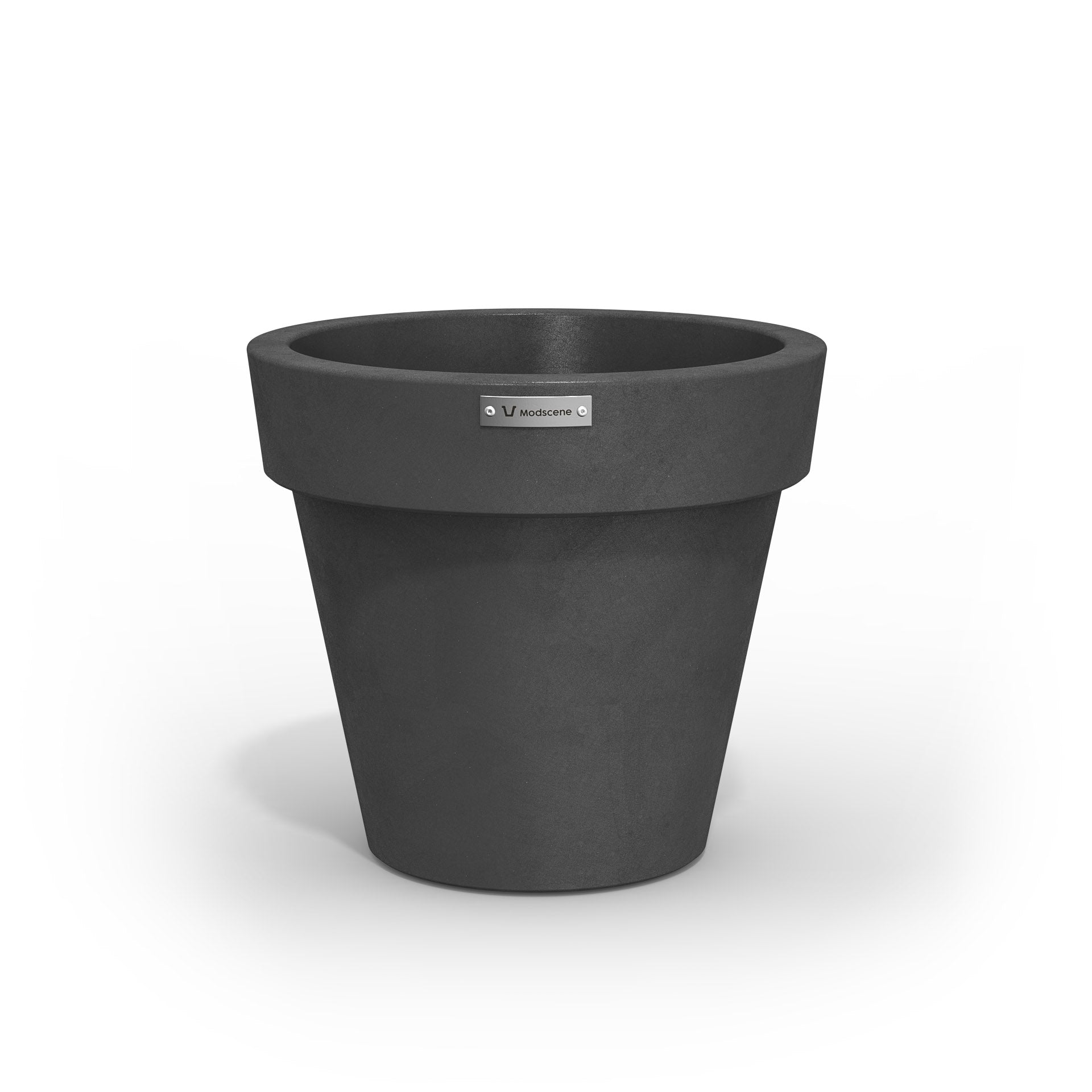 A small Modscene planter pot made in a brushed dark grey colour.