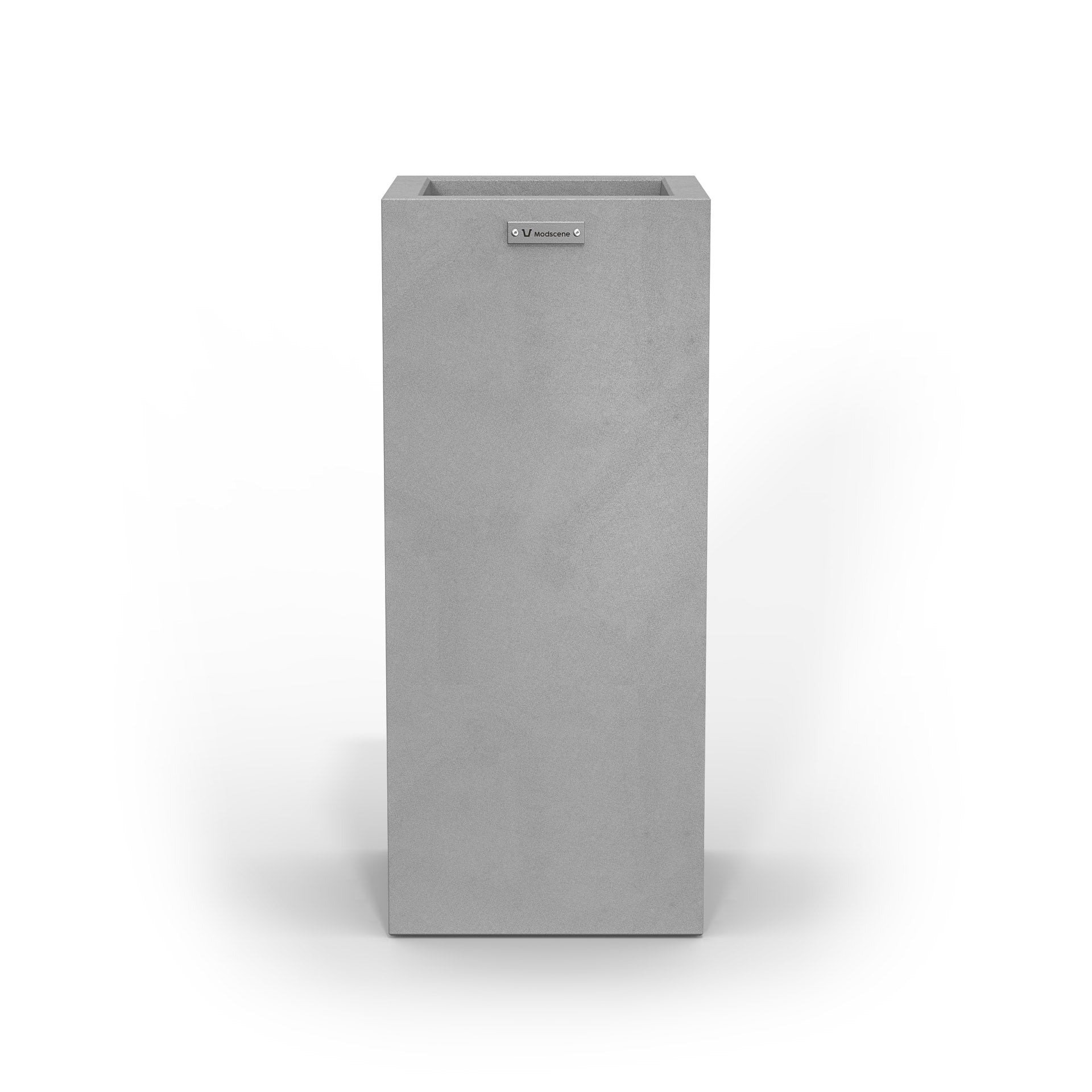 A tall cube planter pot in a concrete grey colour made by Modscene.