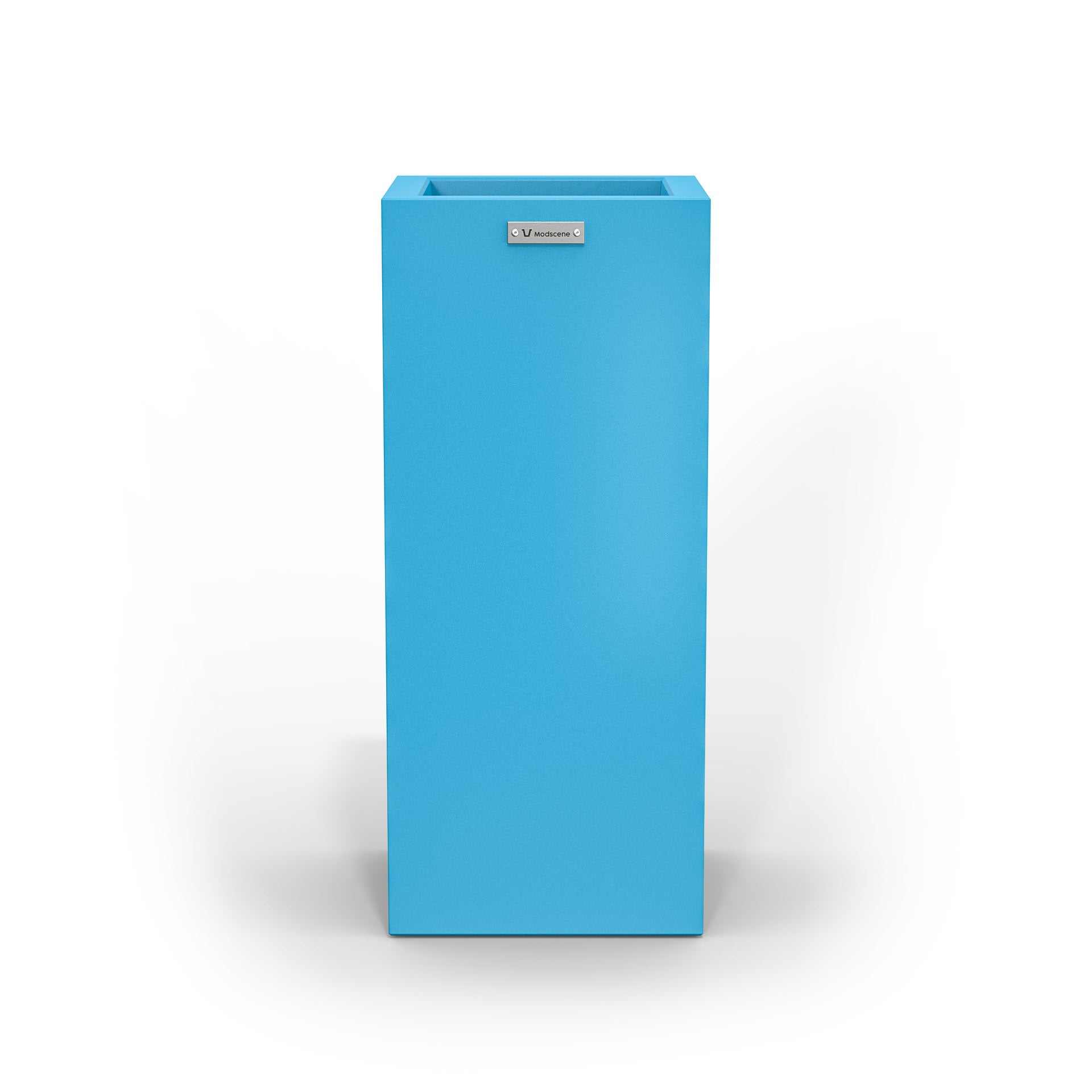 A tall cube planter pot in blue made by Modscene. Australian planters.