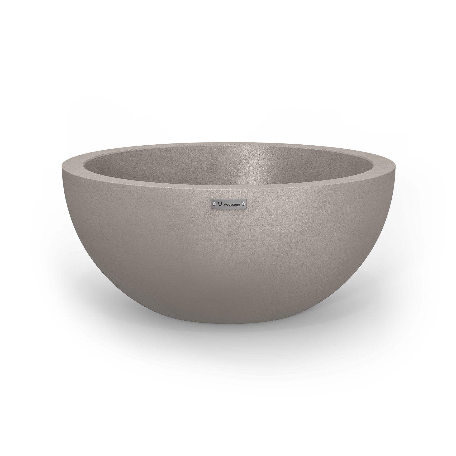 A large planter bowl in a sandstone grey colour with a concrete look finish.