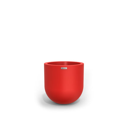 A small round planter made by Modscene in red. New Zealand made pots.