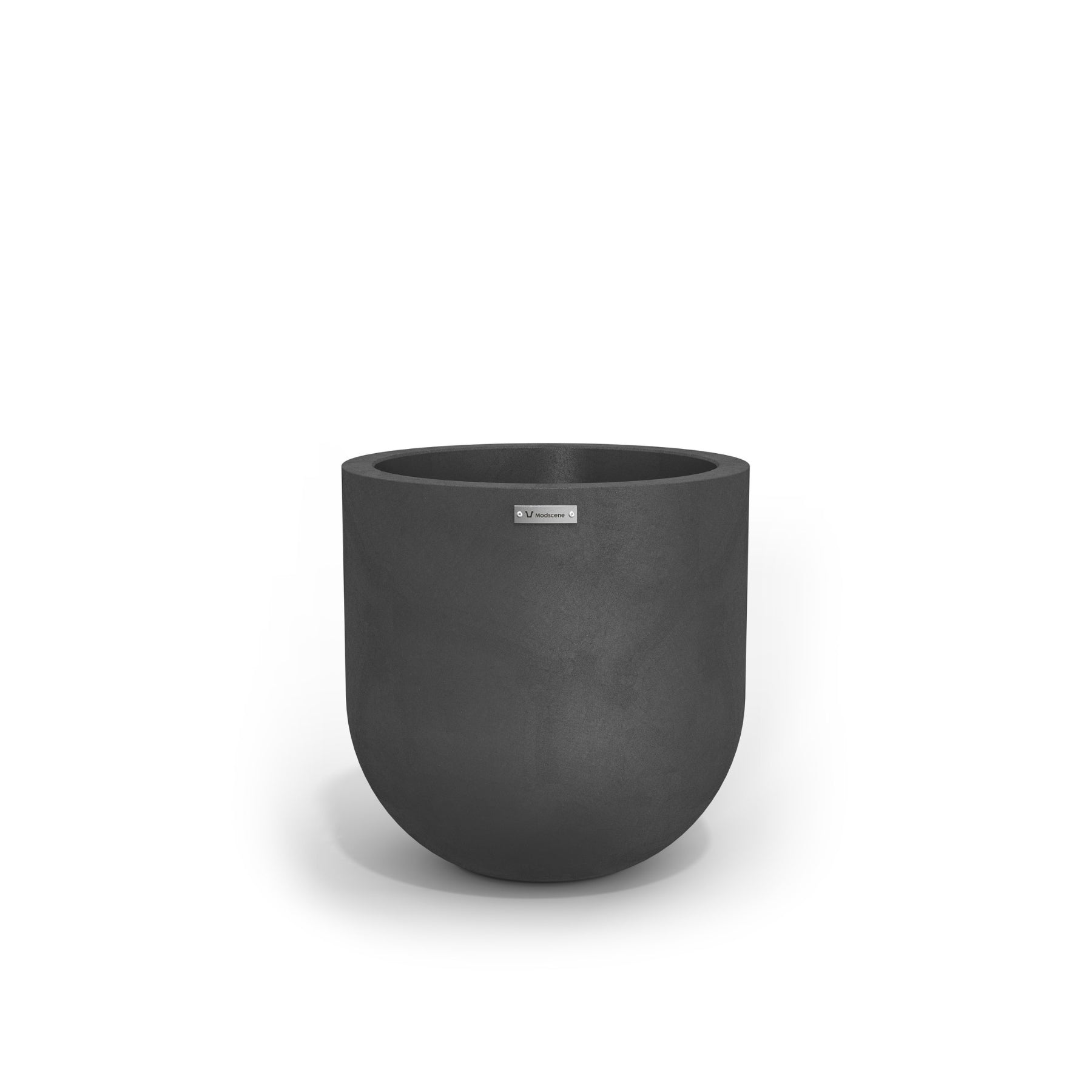 A large egg shaped pot by Modscene in a matt grey colour. NZ made planters.