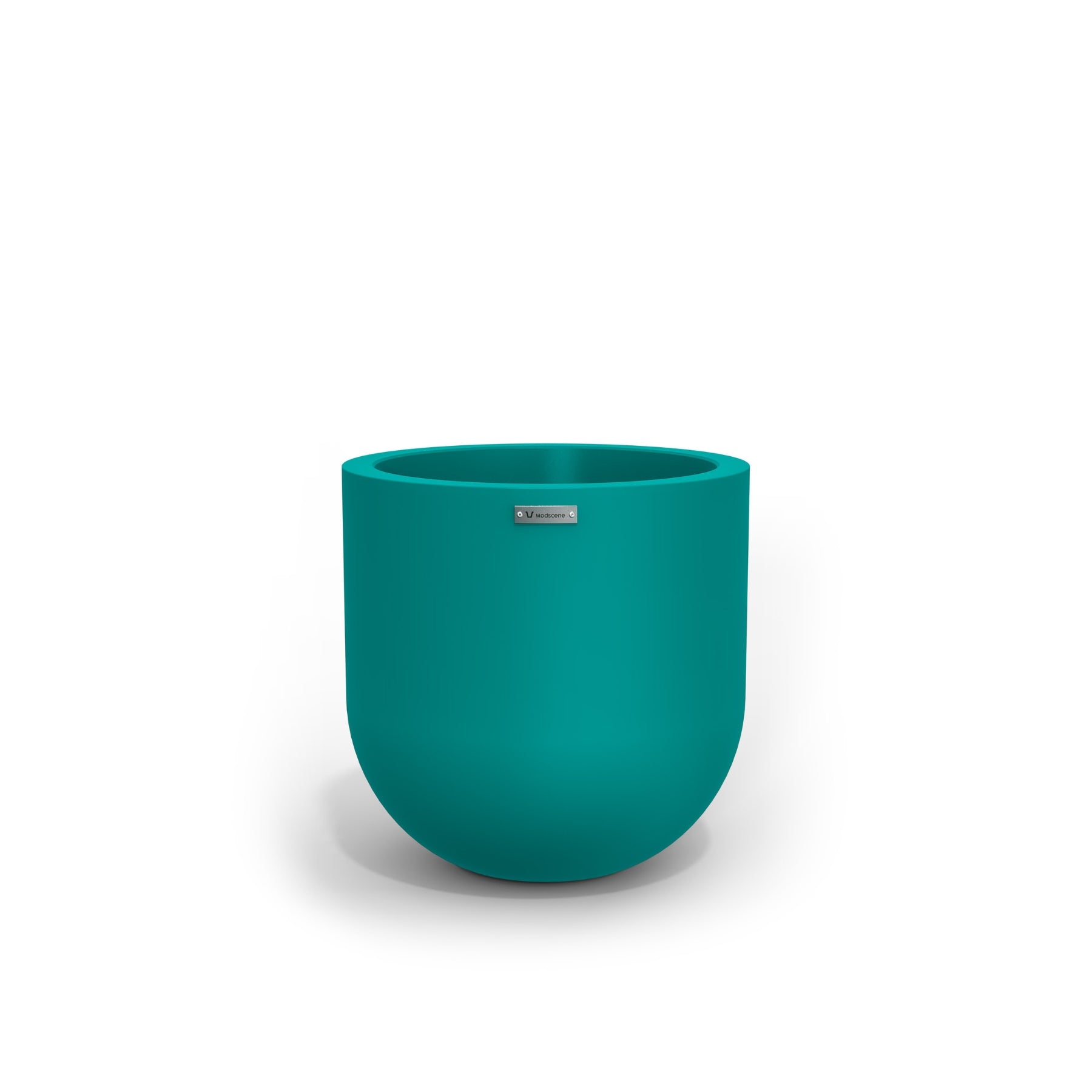 A modern style plant pot in a teal blue colour. New Zealand made pots.