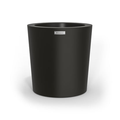 A modern designer planter pot in a black colour. 