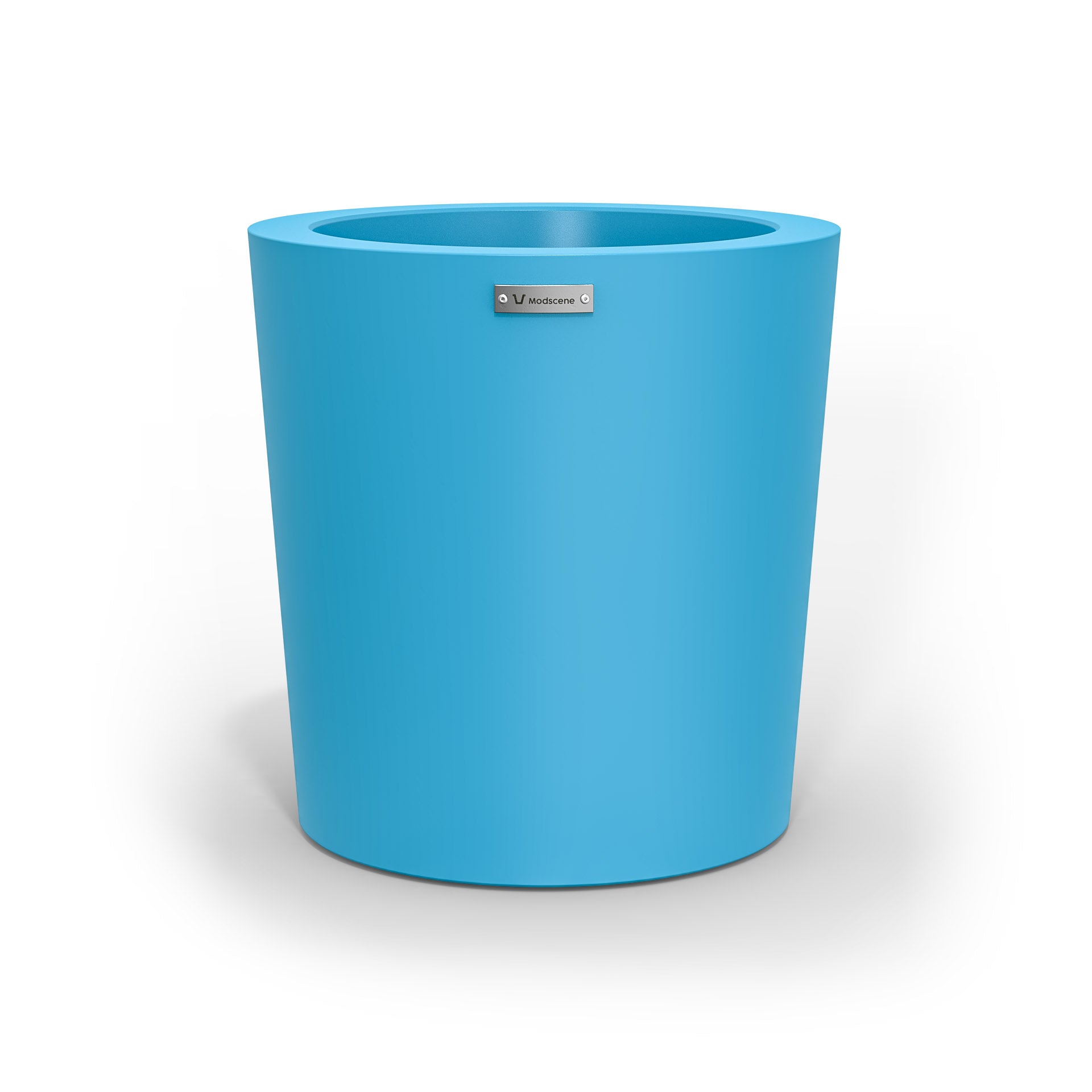 A modern designer planter pot in a light blue colour. 