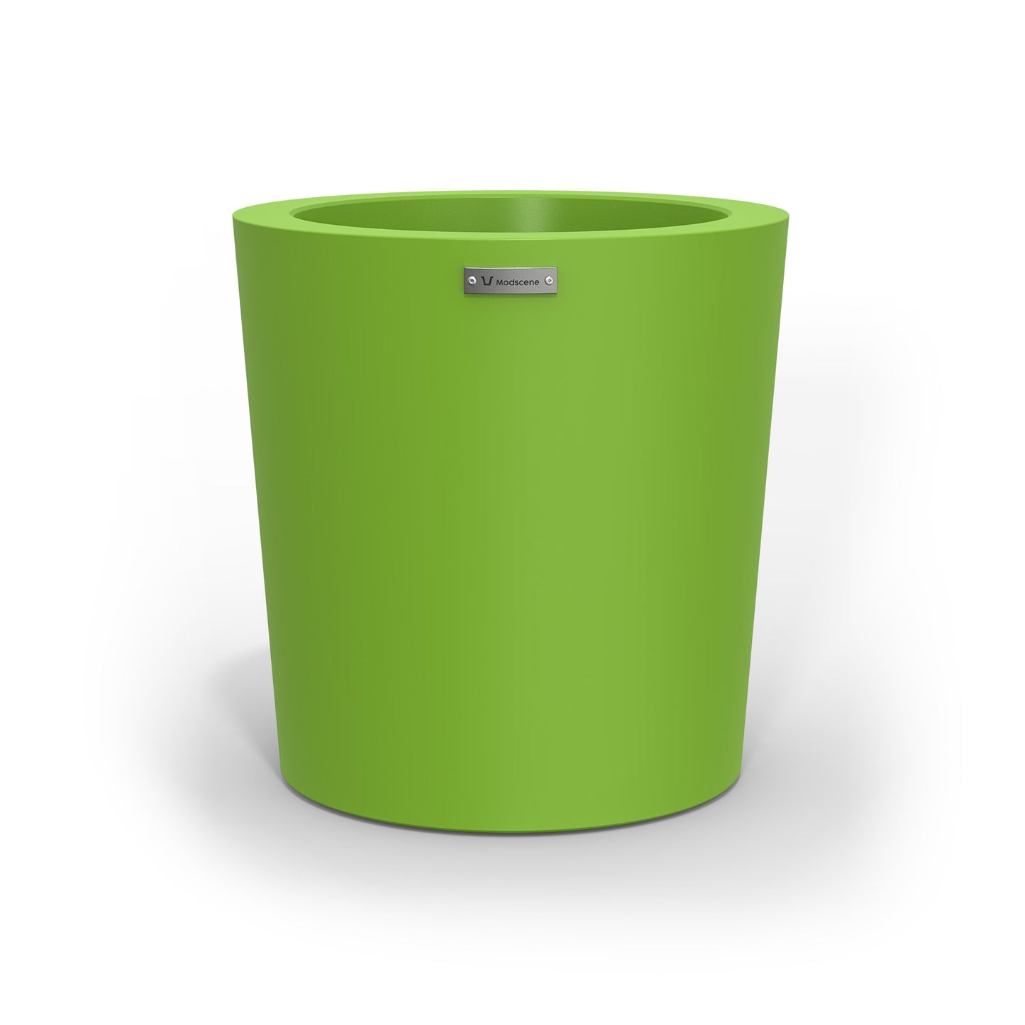 A modern designer planter pot in a lime green colour. 