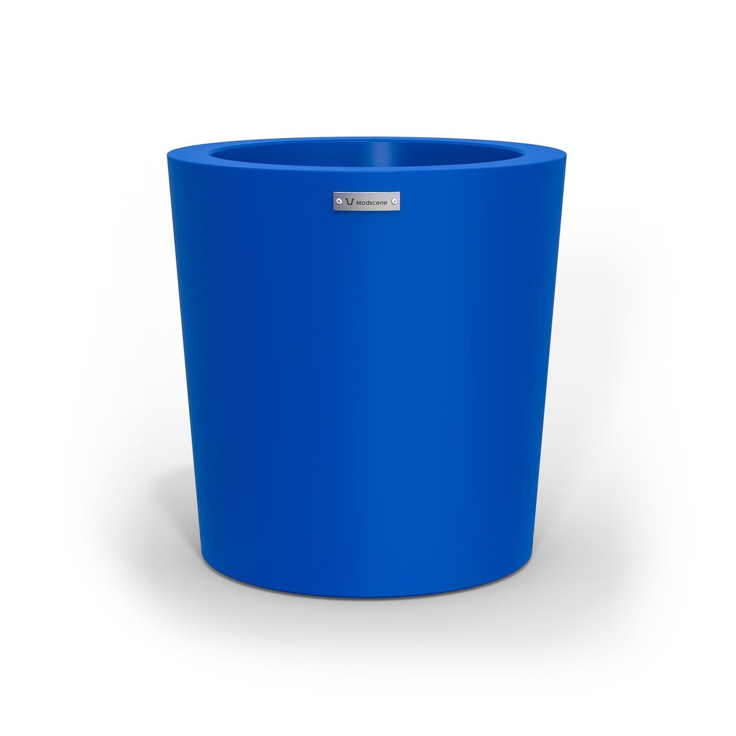 A modern designer planter pot in a royal blue colour. 