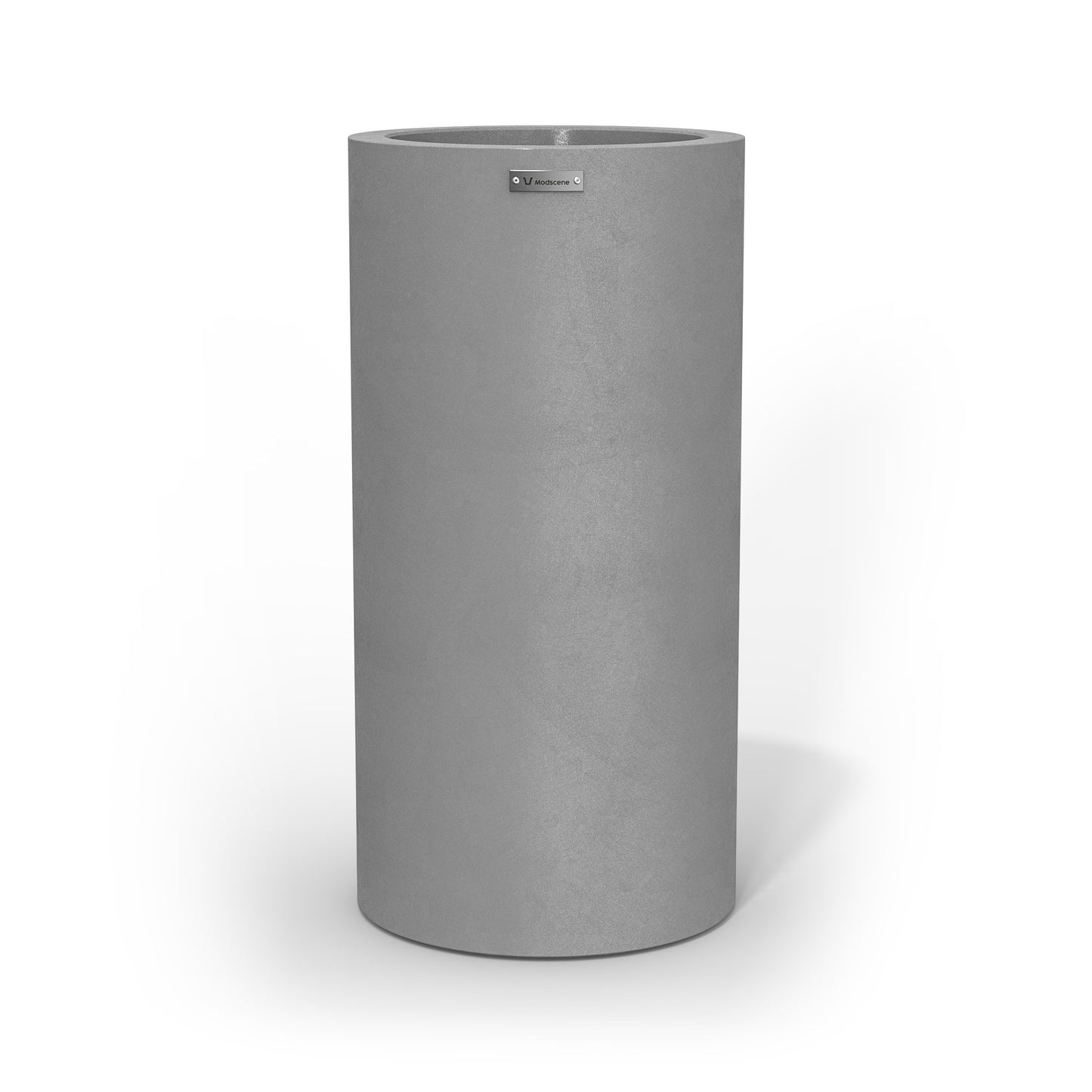 A tall cigar cylinder planter pot in a concrete grey colour made by Modscene.