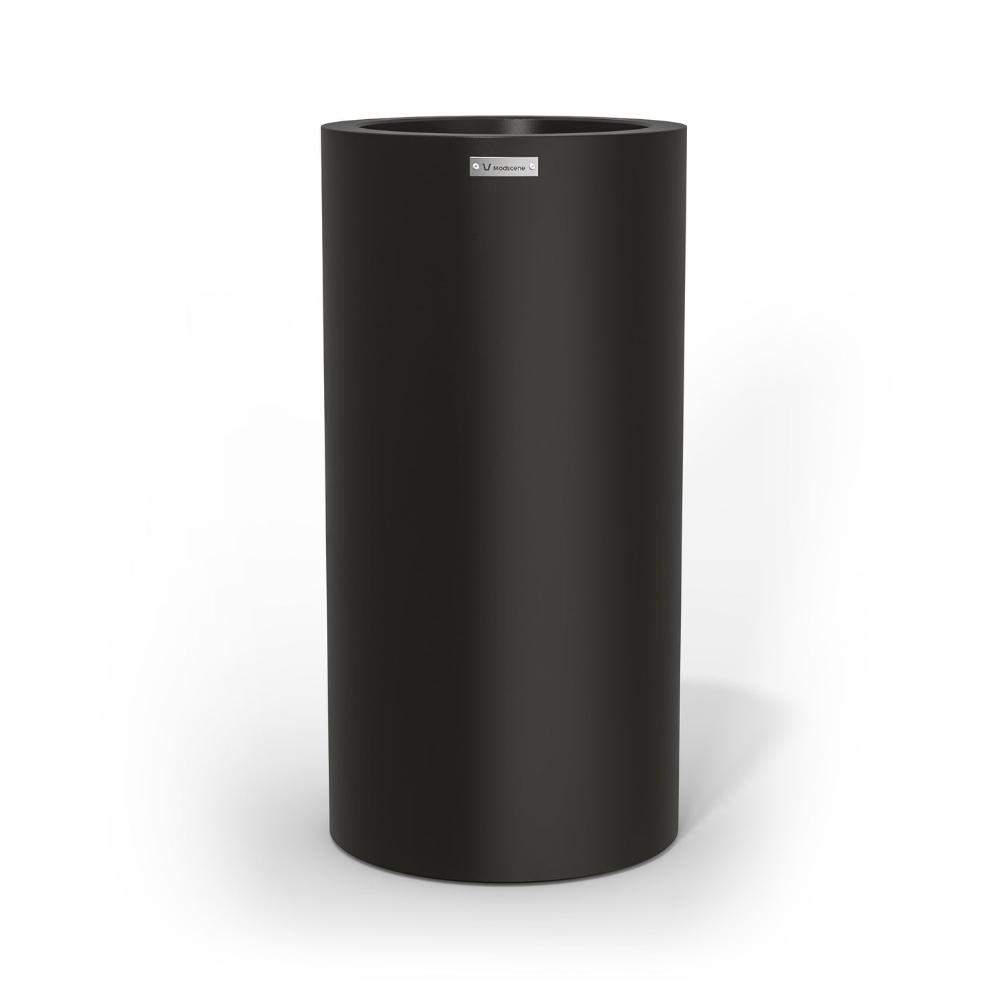 A tall cigar cylinder planter pot in black made by Modscene. Australian planters.