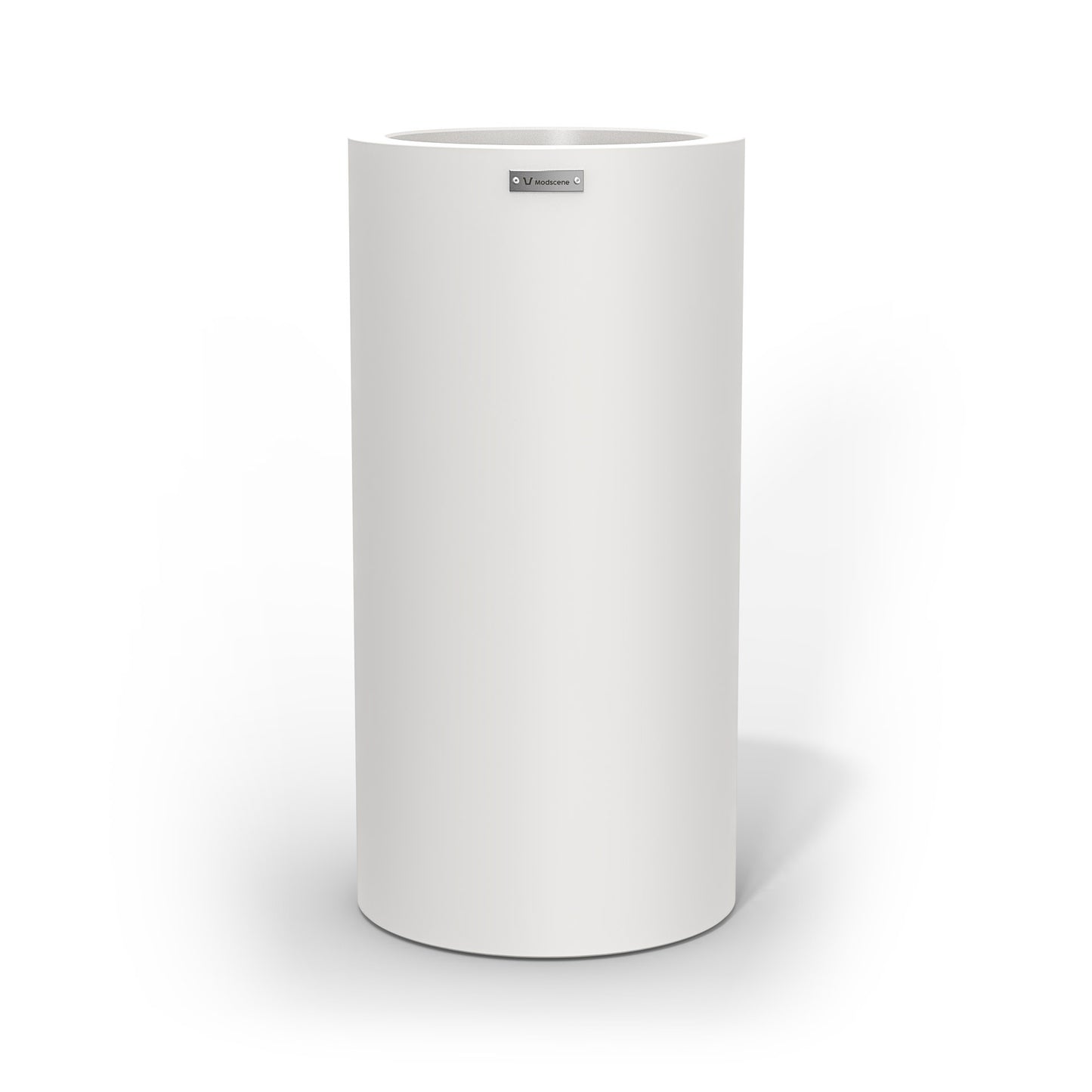 A tall cigar cylinder planter pot in white made by Modscene.