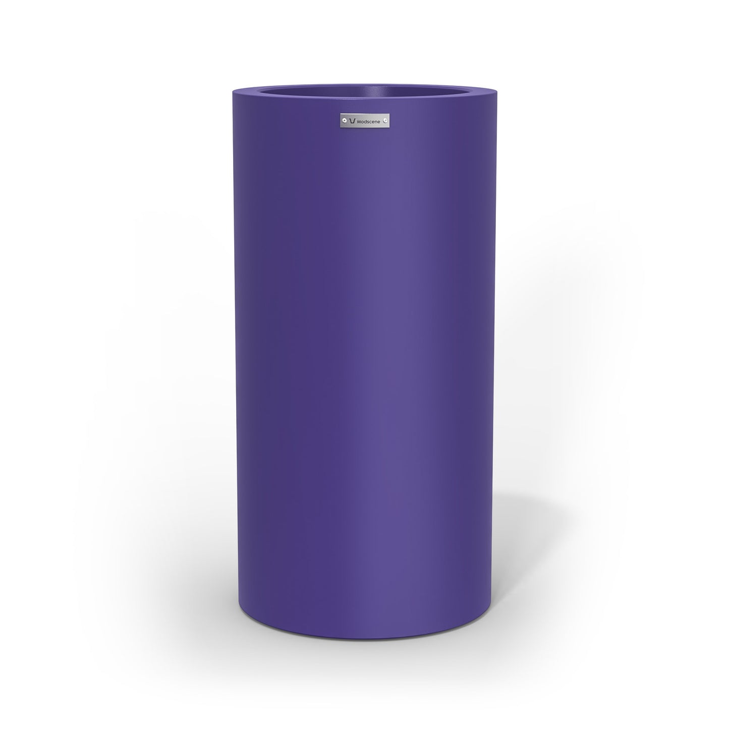 A tall cigar cylinder planter pot in purple made by Modscene. Australian planters.