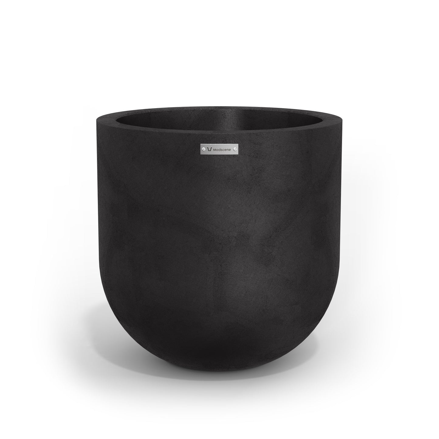 A medium sized planter pot in a matte black colour made by Modscene.
