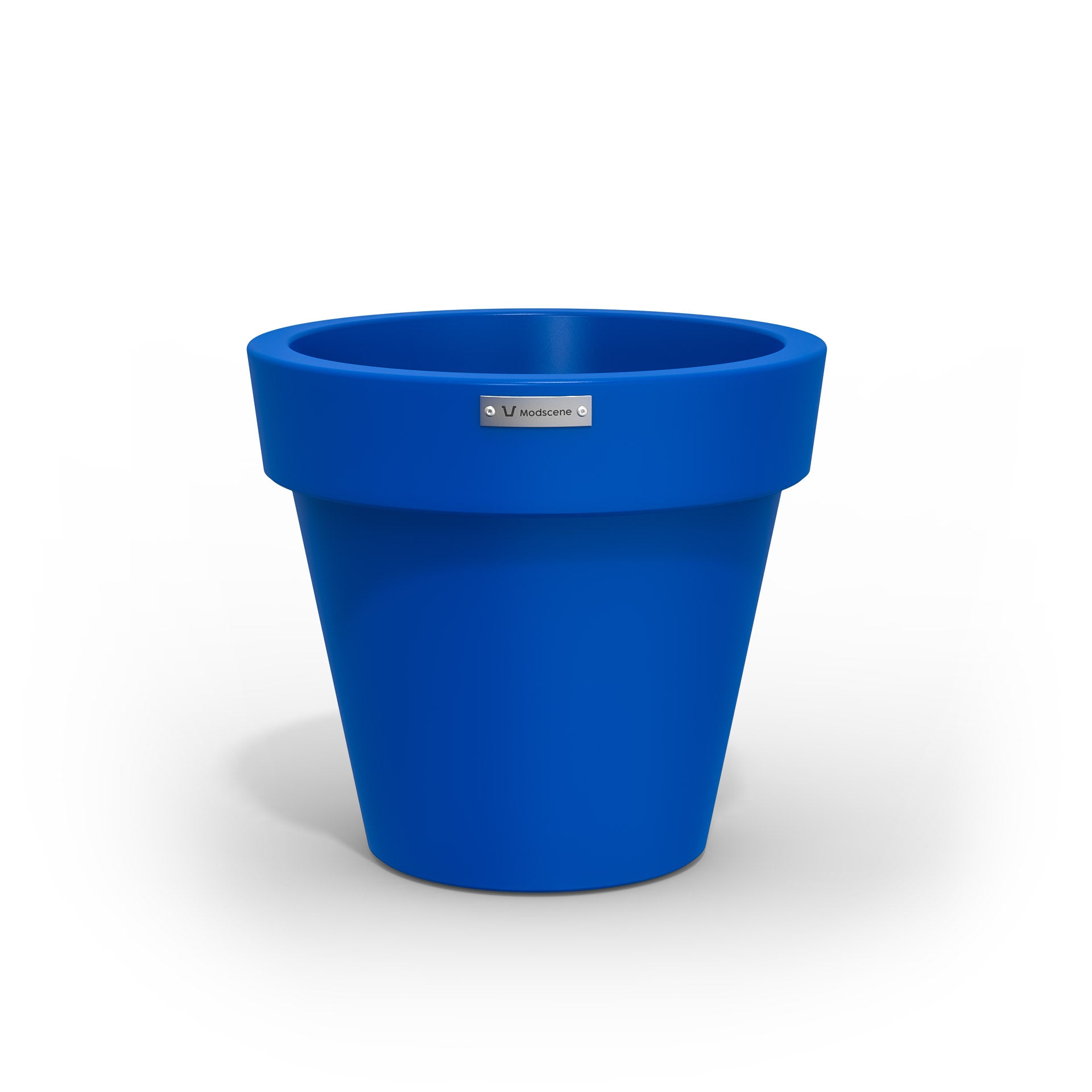 A small Modscene planter pot in a deep blue colour.