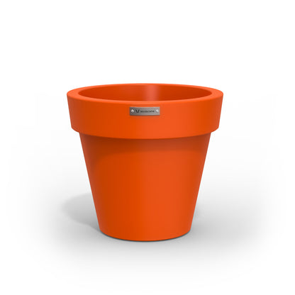 A small orange planter pot made by Modscene.
